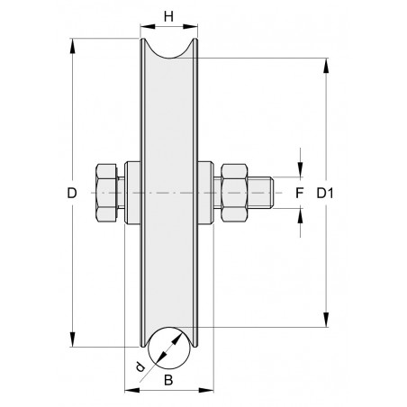 Galet roue pour portail INOX 304 Ø90mm gorge 1 2 ronde demi ronde