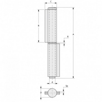 Paumelle roulée avec rondelle à souder - axe Ø8 100mmx14 mm - acier brut