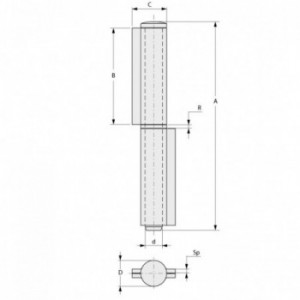 Paumelle roulée avec rondelle à souder - axe Ø8 100mmx14 mm - acier brut