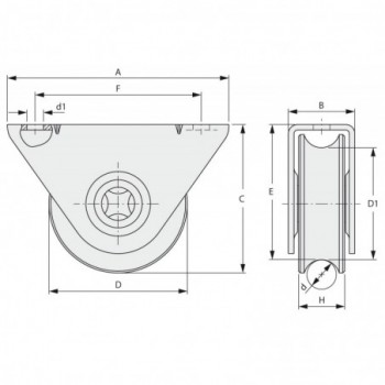 Galet (roue) pour portail Ø75mm - gorge 1 2 ronde (demi ronde) Ø20mm - support à visser - 1 roulement à billes