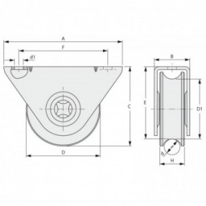 Galet (roue) pour portail Ø75mm - gorge 1 2 ronde (demi ronde) Ø20mm - support à visser - 1 roulement à billes