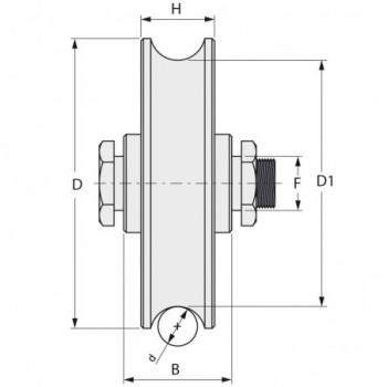 Galet (roue) pour portail Ø90mm - gorge 1 2 ronde (demi ronde) Ø16mm - axe à visser avec graisseur - 1 roulement à billes