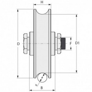 Galet (roue) pour portail Ø120mm - gorge 1 2 ronde (demi ronde) Ø20mm - axe à visser avec graisseur - 1 roulement à billes