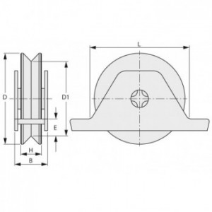 Galet (roue) pour portail Ø90mm - gorge en V - support percé - 1 roulement à billes (équivalent 731.90)