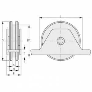 Galet (roue) pour portail Ø90mm - gorge en U - support à souder - 1 roulement à billes