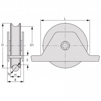 Galet (roue) pour portail Ø120mm - gorge 1 2 ronde (demi ronde) Ø16mm - support à souder - 2 roulements à billes - INOX 304