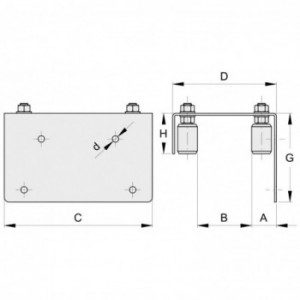 Plaque de guidage pour portail coulissant - à jupe percée - INOX 304 - 4 Olives nylon - réglable 0 à 110 mm