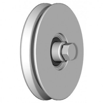 Galet (roue) pour portail Ø120mm INOX 304 - gorge en V - axe à visser - 2 roulements à billes