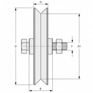 Galet (roue) pour portail Ø120mm INOX 304 - gorge en V - axe à visser - 2 roulements à billes