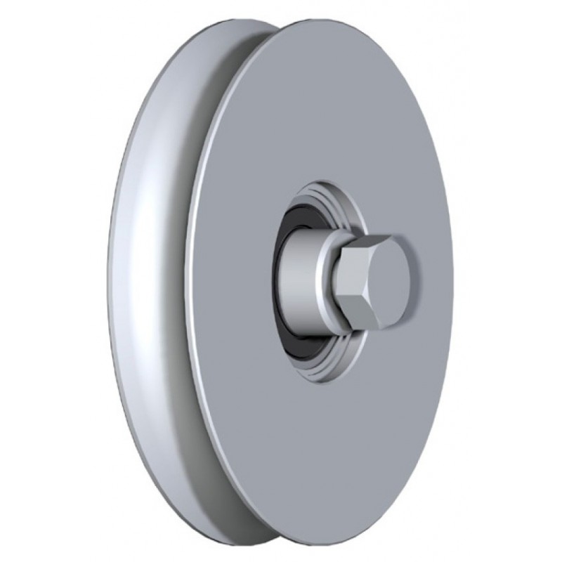 Galet (roue) pour portail Ø140mm INOX 304 - gorge 1 2 ronde (demi ronde) Ø20mm - axe à visser - 2 roulements à billes