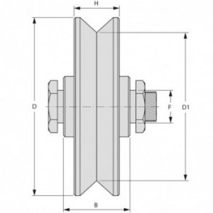 Galet (roue) pour portail Ø160mm - gorge en V - axe à visser avec graisseur - 1 roulement à billes