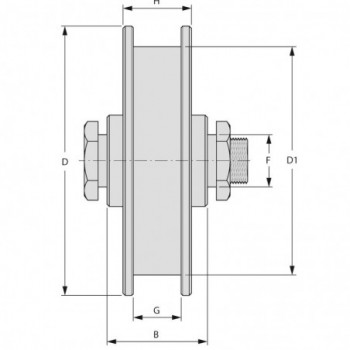 Galet (roue) pour portail Ø160mm - gorge en U - axe à visser avec graisseur - 1 roulement à billes