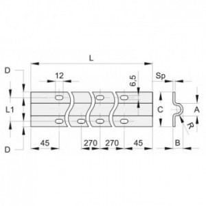 Rail à visser percé INOX pour rond de  20 mm   6 m