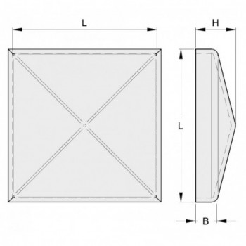 Chapeau carré avec bords (acier brut) 20x20 mm
