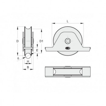 galet ø 120mm - gorge 1 2 ronde Ø 16mm - support int. percé