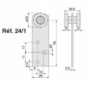 Chariot galvanisé - 2 roues ø24mm - pour porte coulissante suspendue - Charge 30kg