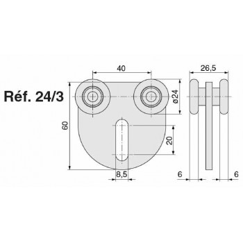 Chariot galvanisé à 4 roues pour porte coulissante suspendue - capacité de charge 75 kg - roues ø24mm