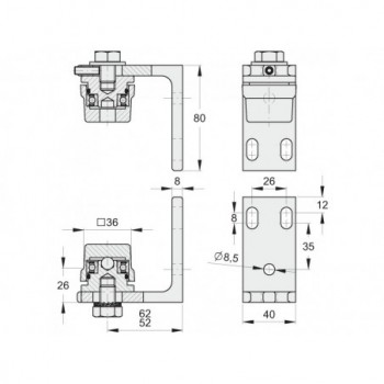 Ensemble de pivots haut et bas sur roulement à souder pour tube de 40x40mm - sur platine à visser - pour portail pivotant