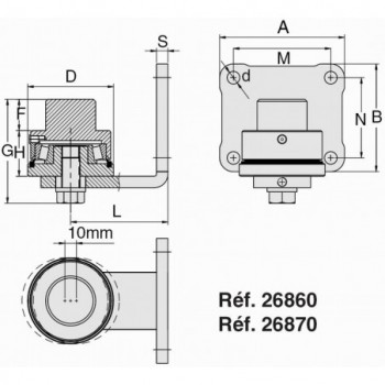 Pivot inférieur sur platine pour tube 40x3 Ø 60 mm