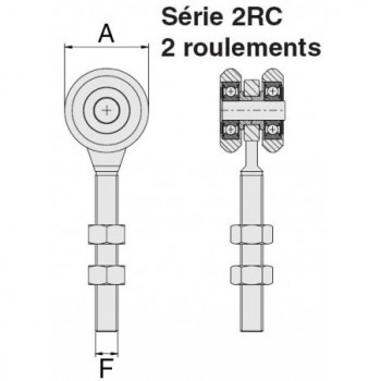 Chariot galvanisé 2 roues Ø45mm  Roulements étanches - filetage M12 - pour porte coulissante suspendue