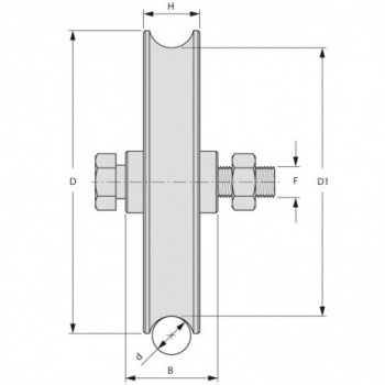 Galet (roue) pour portail Ø60mm - gorge 1 2 ronde (demi ronde) Ø16mm - axe à visser - 1 roulement à billes