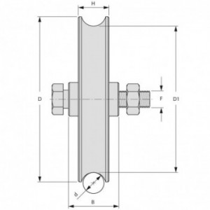 Galet (roue) pour portail Ø60mm - gorge 1 2 ronde (demi ronde) Ø16mm - axe à visser - 1 roulement à billes