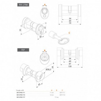 Cylindre pompier Locinox - 30x30mm - 11mm affleurant