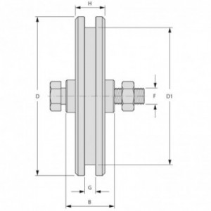 Galet (roue) pour portail Ø75mm - gorge en U - axe à visser - 1 roulement à billes