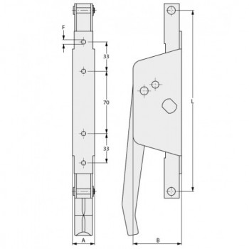 Crémone 25x54x205 avec cylindre ,accessoires de fixation ,sauf tringlerie