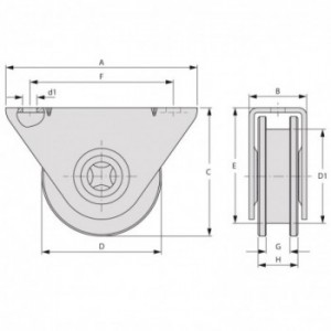 Galet (roue) pour portail Ø75mm - gorge en U - support à visser- 1 roulement à billes