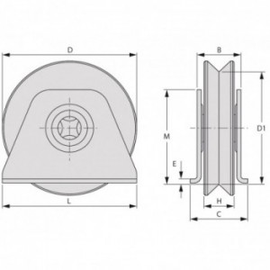 Galet (roue) pour portail Ø100mm - gorge en V - flasque à souder - 1 roulement à billes
