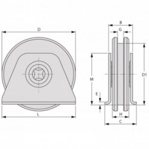 Galet (roue) pour portail Ø100mm - gorge en U - flasque à souder - 1 roulement à billes