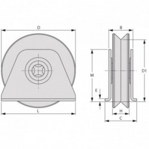 Galet (roue) pour portail Ø140mm - gorge en V - flasque à souder - 2 roulements à billes