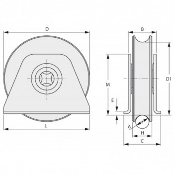 Galet (roue) pour portail Ø140mm - gorge 1 2 ronde (demi ronde) Ø16mm - grandes flasques à souder - 2 roulements à billes