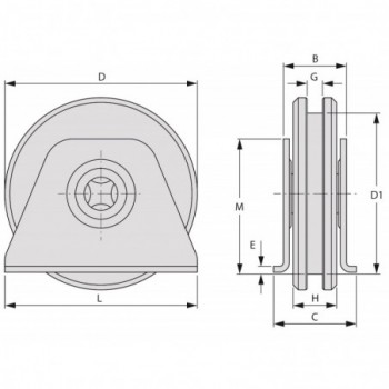 Galet (roue) pour portail Ø140mm - gorge en U - flasque à souder - 2 roulements à billes