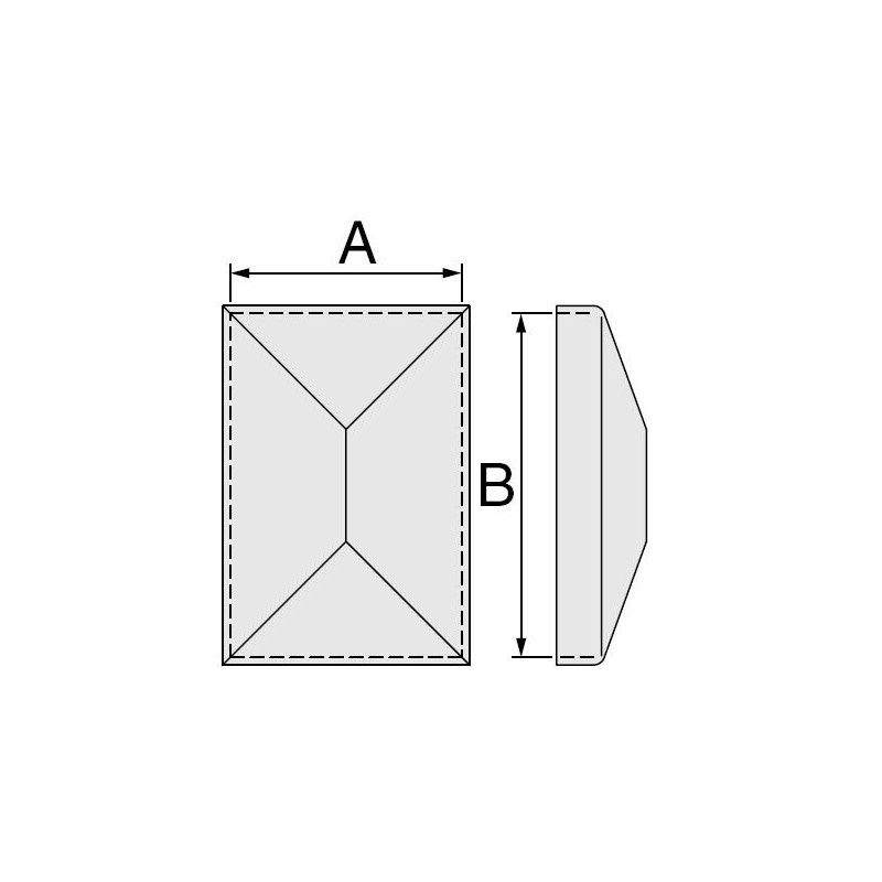 Chapeau rectangle avec bords (acier brut) 20x40 mm