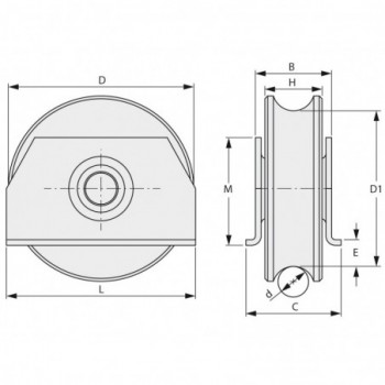 Galet (roue) pour portail Ø100mm - gorge 1 2 ronde (demi ronde) Ø20mm - grandes flasques à souder - 1 roulement à billes