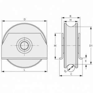 Galet (roue) pour portail Ø75mm - gorge 1 2 ronde (demi ronde) Ø16mm - grandes flasques à souder - 1 roulement à billes