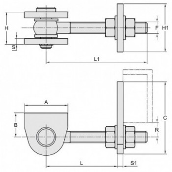 Gonds M12 réglage orthogonal ( 8)- zingué sauf pièces à souder