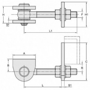 Gonds M16 réglage orthogonal ( 4) avec 2 rondelles laiton