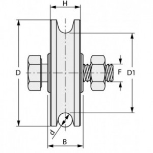 Poulie NYLON Ø 60mm - gorge Ø 6mm avec entretoises et axe M10