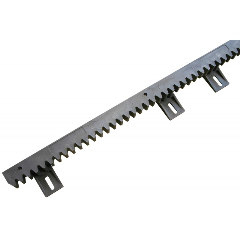 Crémaillère PVC noire armée avec carré en acier de 10x10mm pour portail coulissant, longueur 1m, 6 fixations basses