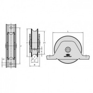 Galet (roue) pour portail Ø75mm - gorge 1 2 rond Ø16mm - support à souder plié - 1 roulement à billes