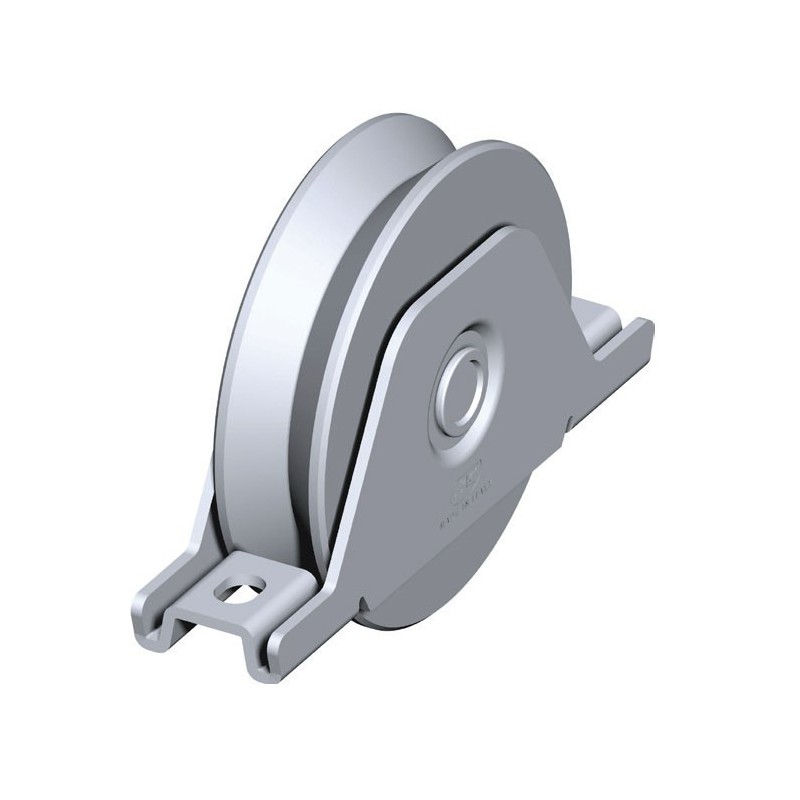 Galet (roue) pour portail Ø100mm - gorge en V - support plié perçé - 2 roulements à billes