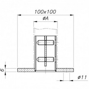 Embase de coté 100x100x6mm 4 trous ø11mm pour tube ø42,4x2,0mm