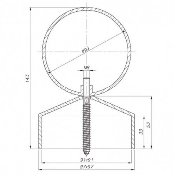 Grand chapeau 90x90mm - H143 - avec boule ø90