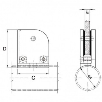 Pince avec téton de sécurité - 52x64mm pour tube ø42,4mm - épaisseur verre 8 à 10mm - Droite (jusqu'à rupture du stock)