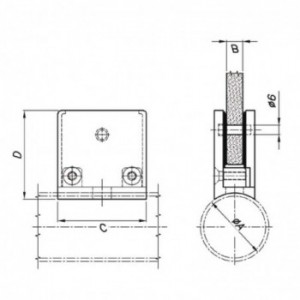 Pince avec téton de sécurité - 53x53mm pour tube ø42,4mm - épaisseur verre 8 à 10mm