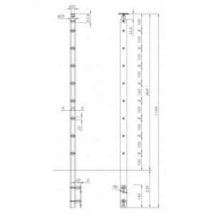 Poteau plat pour 5 ronds pleins ø10mm - H1333 - fixation murale