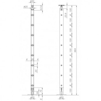 Poteau plat pour 5 ronds pleins ø8mm - H964 - sur embase